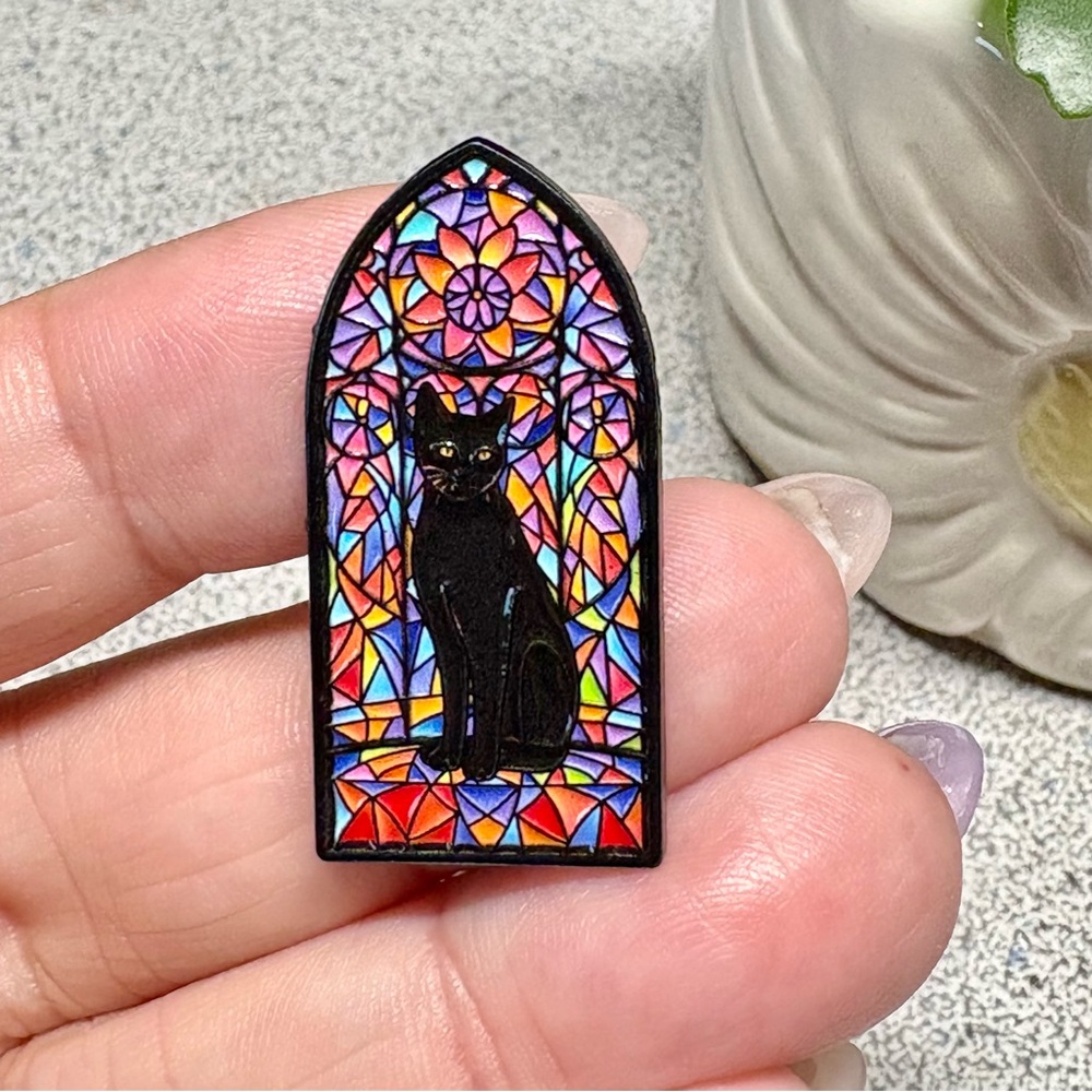 🐈‍⬛cat lover stained glass window Enamel Pin